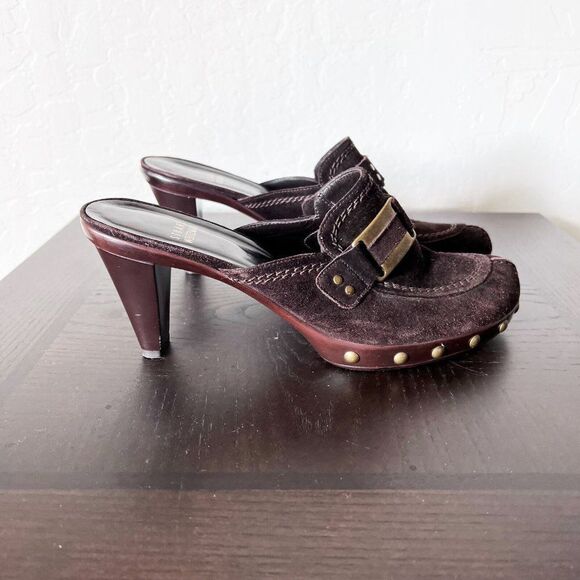 Stuart Weitzman Women’s Mules Heels Size 8 Suede Leather Dark Brown - Picture 10 of 10
